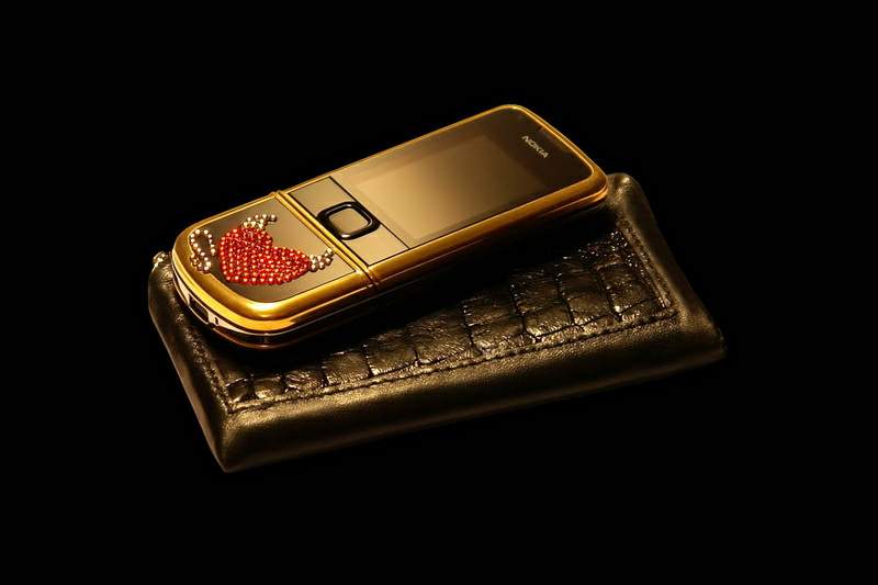 MJ Luxury Swarovski Mobile Phone Nokia 8800 Arte Heart with Crocodile Leather Cover